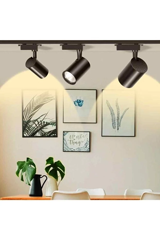 Led Siyah Kasa Günışığı 1 Metre Raylı 3'lü 30w Ray Spot Vitrin Mağaza Armatürü Gün Işığı